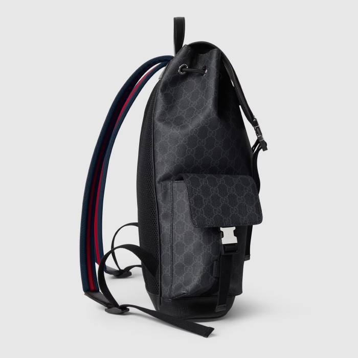 NIGO Gucci Men's GG Printed Canvas Splicing Leather Trim Red Webbing Adjustable Shoulder Strap Casual Bag Bag Black Backpack #nigo71676