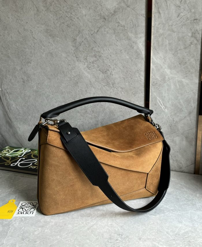 NIGO Loewe Men's Puzzle Brown Geometric Bag Pressed Suede Tote Crossbody Shoulder Bag Bags #nigo73541