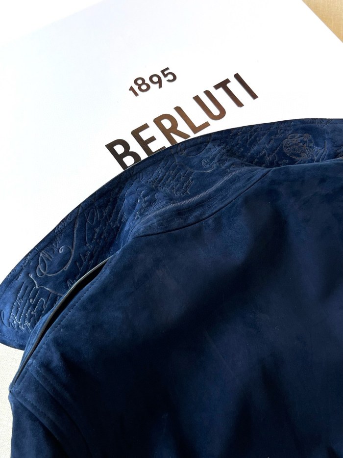NIGO Berluti Men's Spring, Autumn And Winter Two-Way Zipper Solid Color Lapel Fit Long Sleeve Sheepskin Suede Aviator Jacket Ngvp #nigo9449