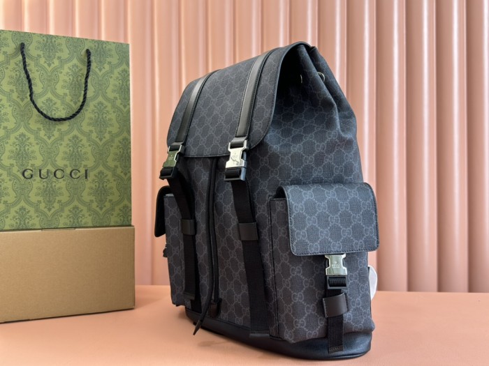 NIGO Gucci Men's GG Printed Canvas Splicing Leather Trim Red Webbing Adjustable Shoulder Strap Casual Bag Bag Black Backpack #nigo71676