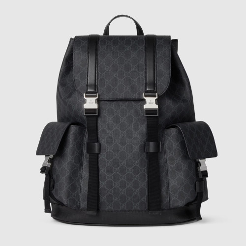 NIGO Gucci Men's GG Printed Canvas Splicing Leather Trim Red Webbing Adjustable Shoulder Strap Casual Bag Bag Black Backpack #nigo71676