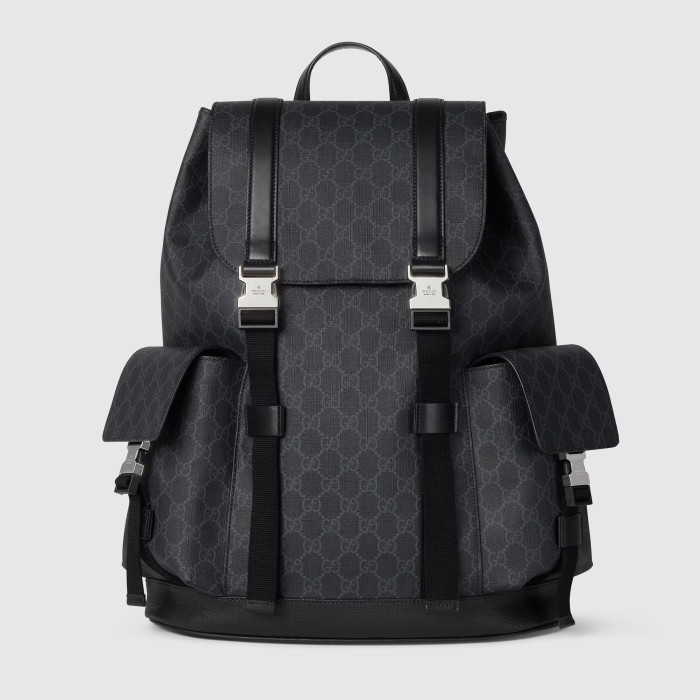 NIGO Gucci Men's GG Printed Canvas Splicing Leather Trim Red Webbing Adjustable Shoulder Strap Casual Bag Bag Black Backpack #nigo71676
