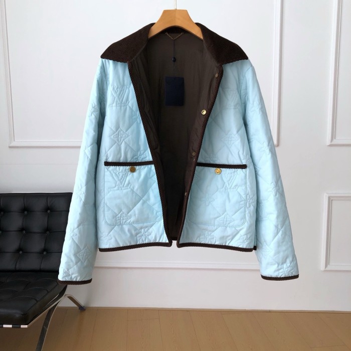 NIGO Louis Vuitton Men's Fall And Winter Light Blue Patchwork Fitted Lapel Single Breasted Long Sleeved Jacket #nigo73568