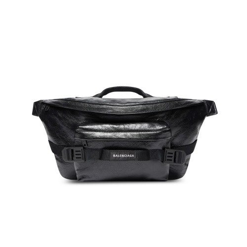 NIGO Balenciaga Army Men's Large Black Fine Grain Sheep Leather Waist Bag Pouch Bags #nigo73597