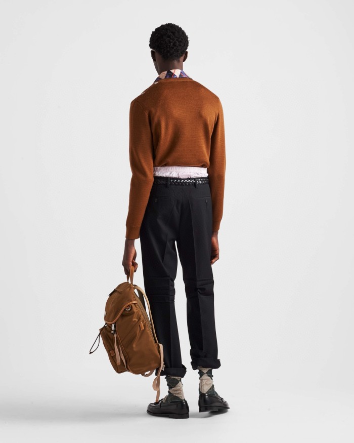 NIGO Prada Men's Spring And Fall Brown Diamond Applique V-neck Knitted Wool Casual Long Sleeved Sweater #nigo73612