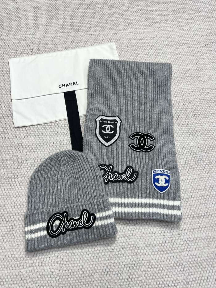 NIGO Chanel Women's Winter Graffiti Pattern Letter Print Solid Color Wool Hat Scarf Cap #nigo73621