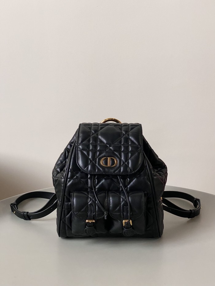 NIGO Dior CARO Women's Black Adjustable Leather Shoulder Strap Flap Drawstring Closure Shoulder Bag Bags #nigo73618