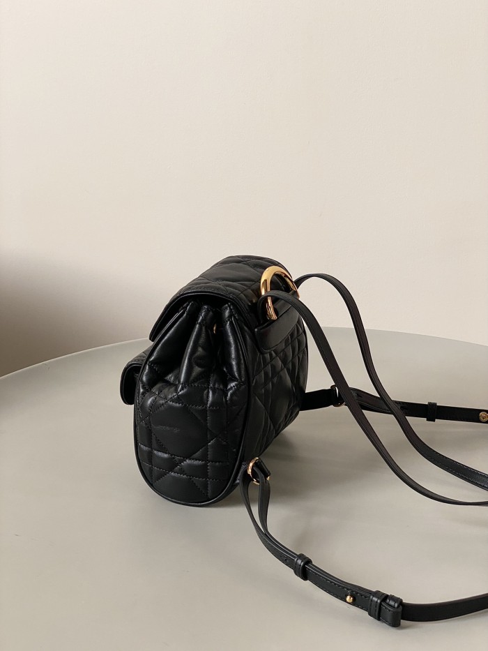NIGO Dior CARO Women's Black Adjustable Leather Shoulder Strap Flap Drawstring Closure Shoulder Bag Bags #nigo73617