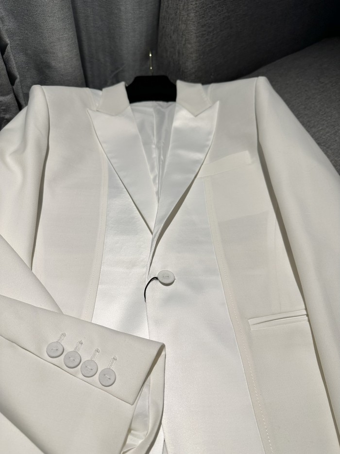 NIGO Dior Men's And Women's White Wool Single-breasted Blazer Top Jacket Pleated Bustier Skirt Pants Three-piece Set Suit #nigo73599