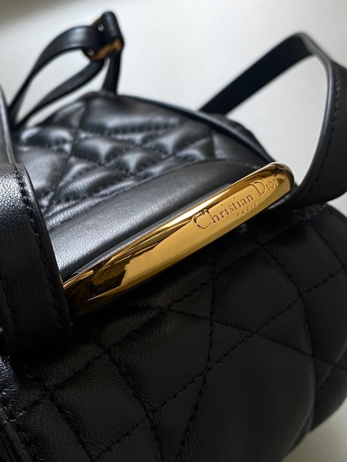 NIGO Dior CARO Women's Black Adjustable Leather Shoulder Strap Flap Drawstring Closure Shoulder Bag Bags #nigo73617