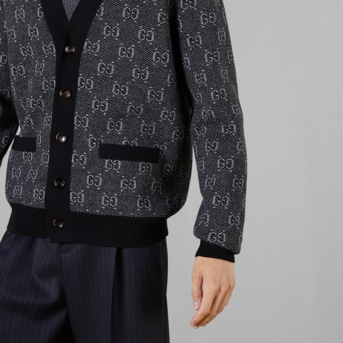 NIGO Gucci Men's Spring And Fall Letter Print Single Breasted V-neck Wool Long Sleeved Knit Sweater Jacket #nigo73613