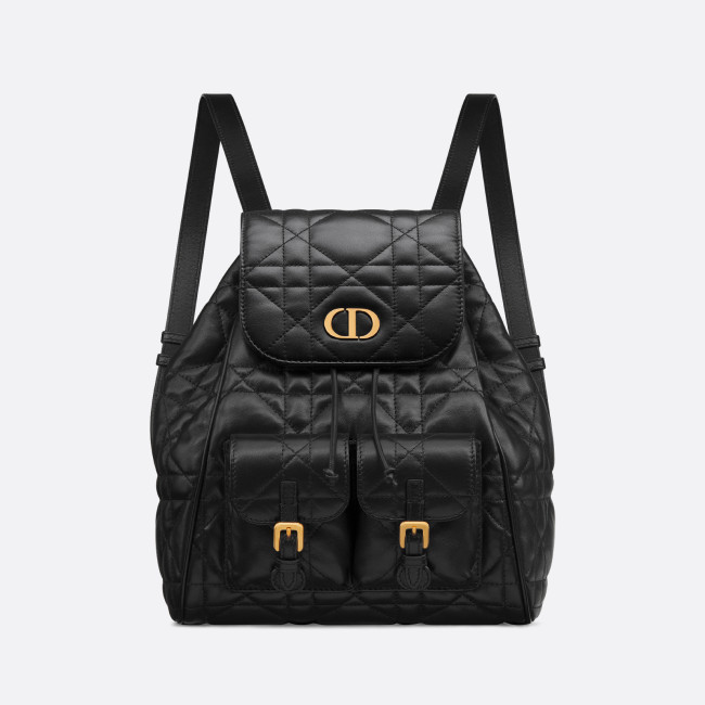 NIGO Dior CARO Women's Black Adjustable Leather Shoulder Strap Flap Drawstring Closure Shoulder Bag Bags #nigo73618