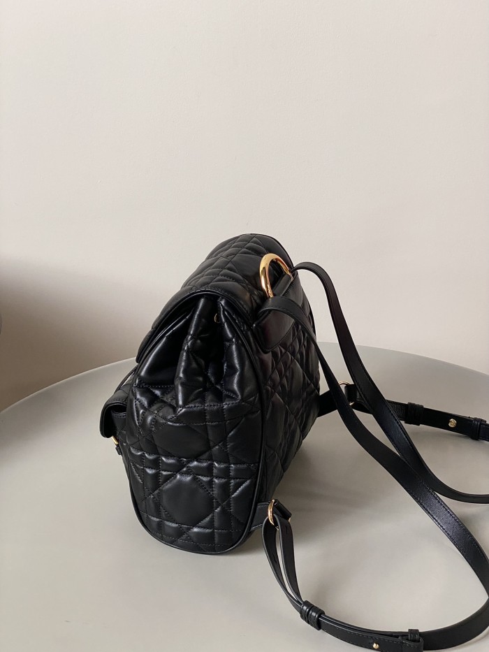 NIGO Dior CARO Women's Black Adjustable Leather Shoulder Strap Flap Drawstring Closure Shoulder Bag Bags #nigo73618