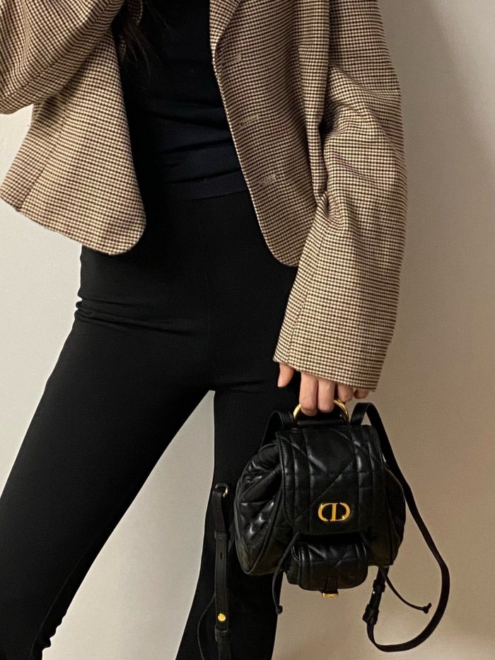 NIGO Dior CARO Women's Black Adjustable Leather Shoulder Strap Flap Drawstring Closure Shoulder Bag Bags #nigo73617