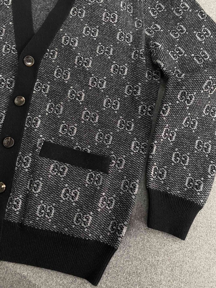 NIGO Gucci Men's Spring And Fall Letter Print Single Breasted V-neck Wool Long Sleeved Knit Sweater Jacket #nigo73613