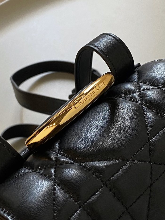 NIGO Dior CARO Women's Black Adjustable Leather Shoulder Strap Flap Drawstring Closure Shoulder Bag Bags #nigo73618