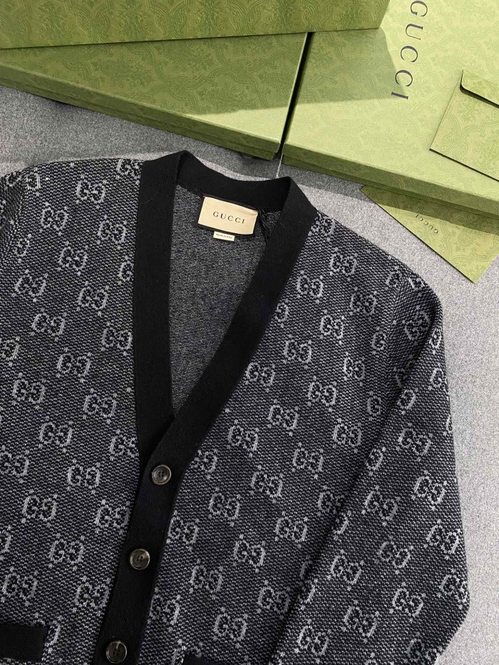 NIGO Gucci Men's Spring And Fall Letter Print Single Breasted V-neck Wool Long Sleeved Knit Sweater Jacket #nigo73613
