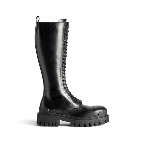 NIGO Balenciaga Stomper Women's Fall/Winter Solid Color Round Toe Zipper Black Cowhide Casual Thigh High Boots Shoes #nigo73634
