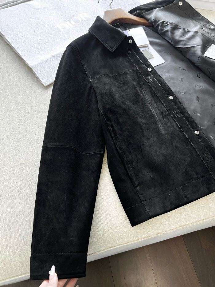 NIGO Dior Men's Fall And Winter Black Sheepskin Suede Single Breasted Long Sleeved Jacket #nigo73646