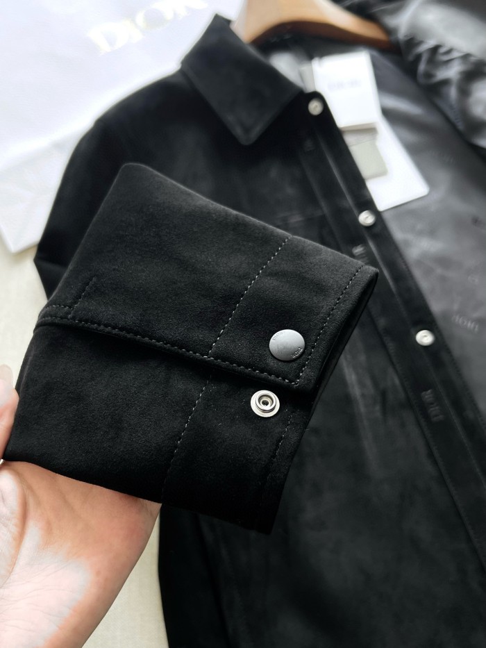 NIGO Dior Men's Fall And Winter Black Sheepskin Suede Single Breasted Long Sleeved Jacket #nigo73646