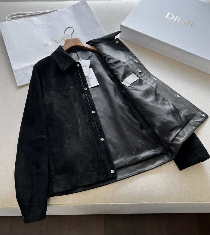 NIGO Dior Men's Fall And Winter Black Sheepskin Suede Single Breasted Long Sleeved Jacket #nigo73646