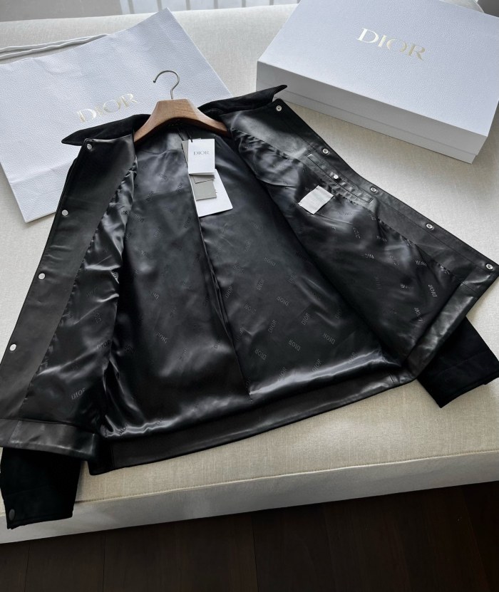NIGO Dior Men's Fall And Winter Black Sheepskin Suede Single Breasted Long Sleeved Jacket #nigo73646