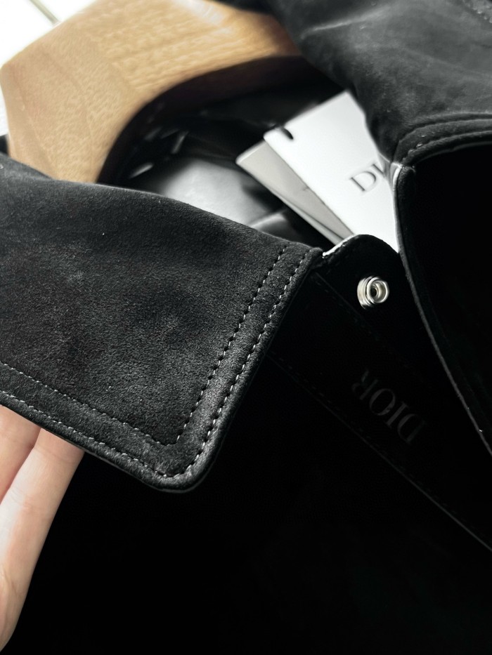 NIGO Dior Men's Fall And Winter Black Sheepskin Suede Single Breasted Long Sleeved Jacket #nigo73646