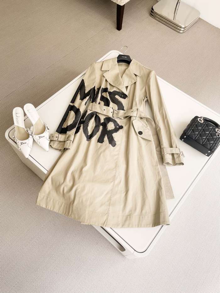 NIGO Dior Women's Spring Autumn Logo Graffiti Pattern Single Breasted Long Coat Jacket #nigo73642