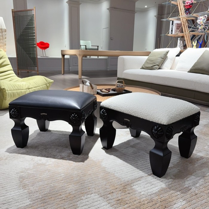 NIGO Chrome Hearts Vintage Leather Lambswool Solid Wood Carved Stool #nigo73653
