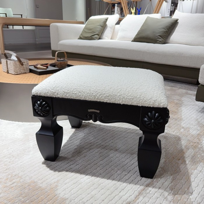 NIGO Chrome Hearts Vintage Leather Lambswool Solid Wood Carved Stool #nigo73653