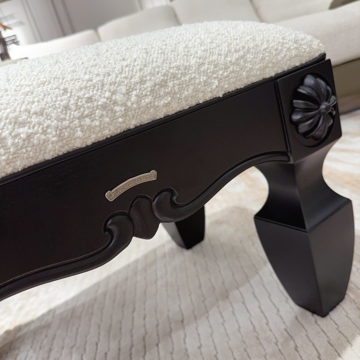 NIGO Chrome Hearts Vintage Leather Lambswool Solid Wood Carved Stool #nigo73653