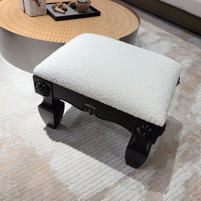 NIGO Chrome Hearts Vintage Leather Lambswool Solid Wood Carved Stool #nigo73653