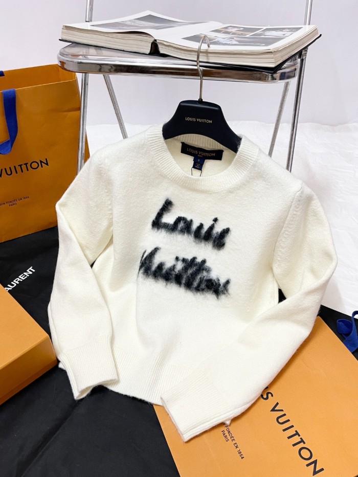 NIGO Louis Vuitton Women's Summer Crew Neck Monogrammed Cashmere Long Sleeve Knit Sweater #nigo73667