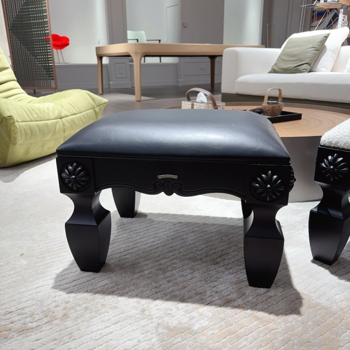 NIGO Chrome Hearts Vintage Leather Lambswool Solid Wood Carved Stool #nigo73653