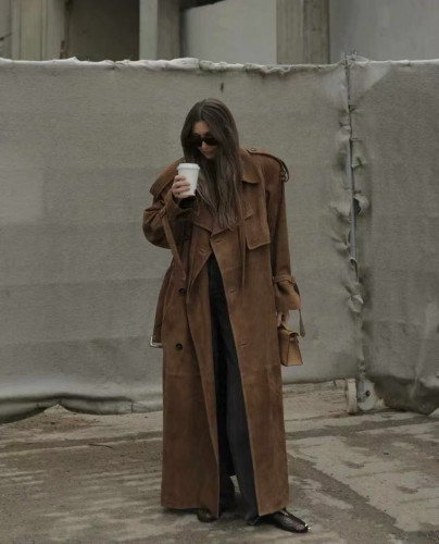 NIGO SAINT LAURENT Women's Autumn And Winter Retro Lapel Double-breasted Lacing Solid Color Long Loose Coat Jacket Ngvp #nigo9472
