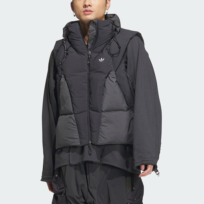NIGO Adidas Men's and Women's Spring and Autumn Solid Color Quilted Logo Drawstring Zipper Down Vests Jacket #nigo73672