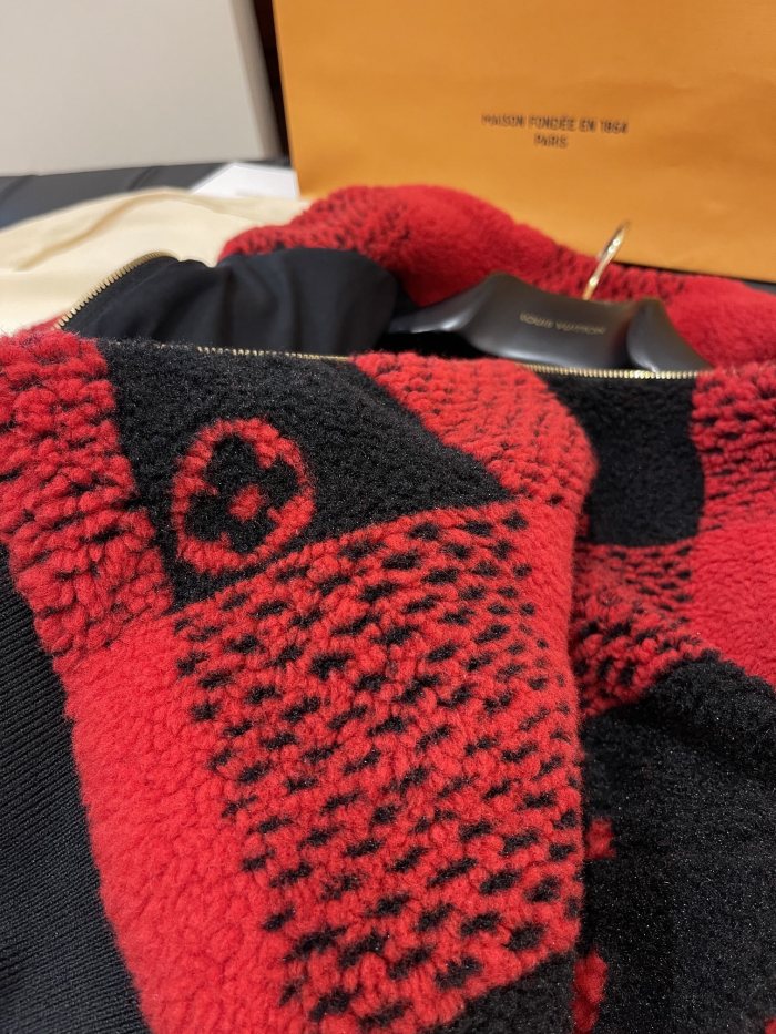 NIGO Louis Vuitton Men's Fall And Winter Red And Black Checkerboard Pattern Collar Zipper Long Sleeved Jacket #nigo73682