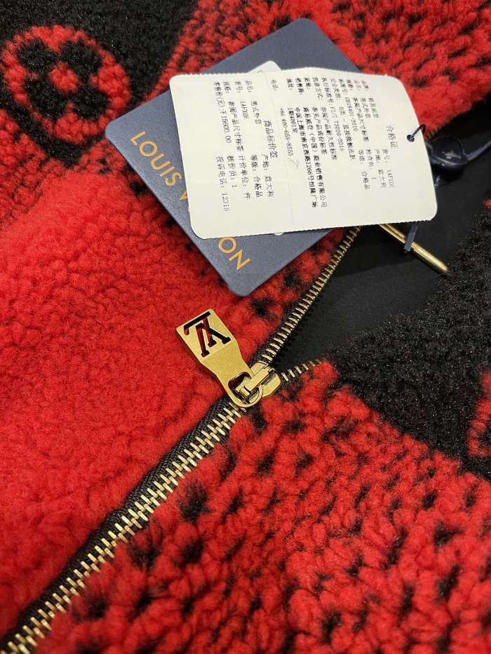 NIGO Louis Vuitton Men's Fall And Winter Red And Black Checkerboard Pattern Collar Zipper Long Sleeved Jacket #nigo73682