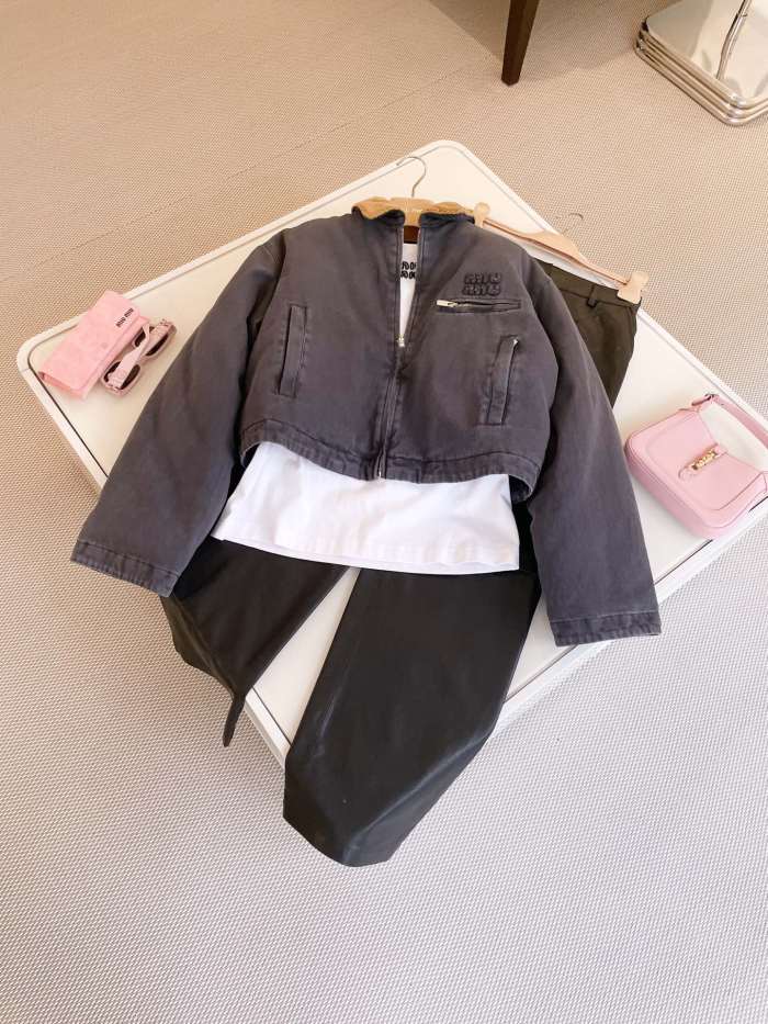 NIGO MiuMiu Women's Autumn and Winter Colorblocking Lapel Logo Embroidery Zipper Long Sleeve Jacket #nigo73679