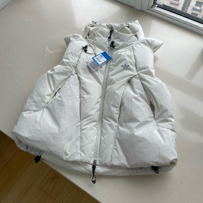 NIGO Adidas Men's and Women's Spring and Autumn Solid Color Quilted Logo Drawstring Zipper Down Vests Jacket #nigo73672