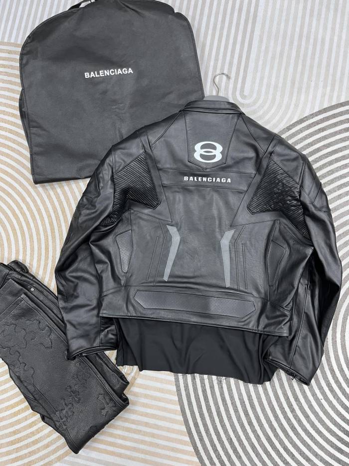 NIGO Balenciaga Men's Fall And Winter Black Round Neck Zipper Closure Regular Fit Long Sleeve Leather Jacket #nigo73673