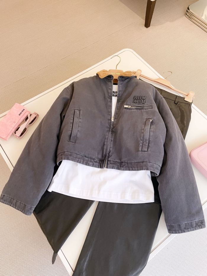 NIGO MiuMiu Women's Autumn and Winter Colorblocking Lapel Logo Embroidery Zipper Long Sleeve Jacket #nigo73679