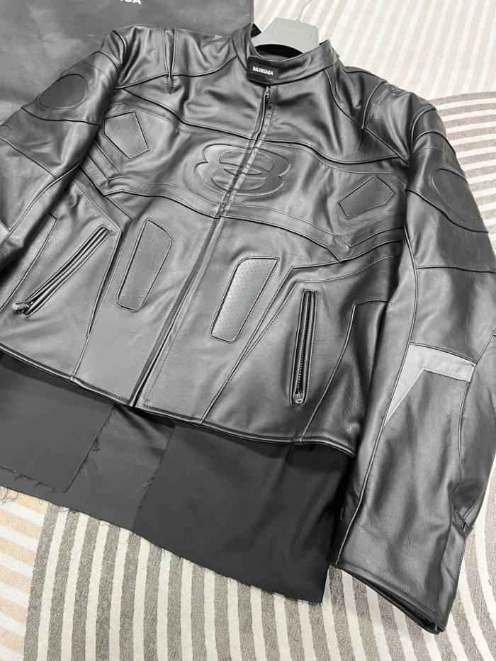 NIGO Balenciaga Men's Fall And Winter Black Round Neck Zipper Closure Regular Fit Long Sleeve Leather Jacket #nigo73673