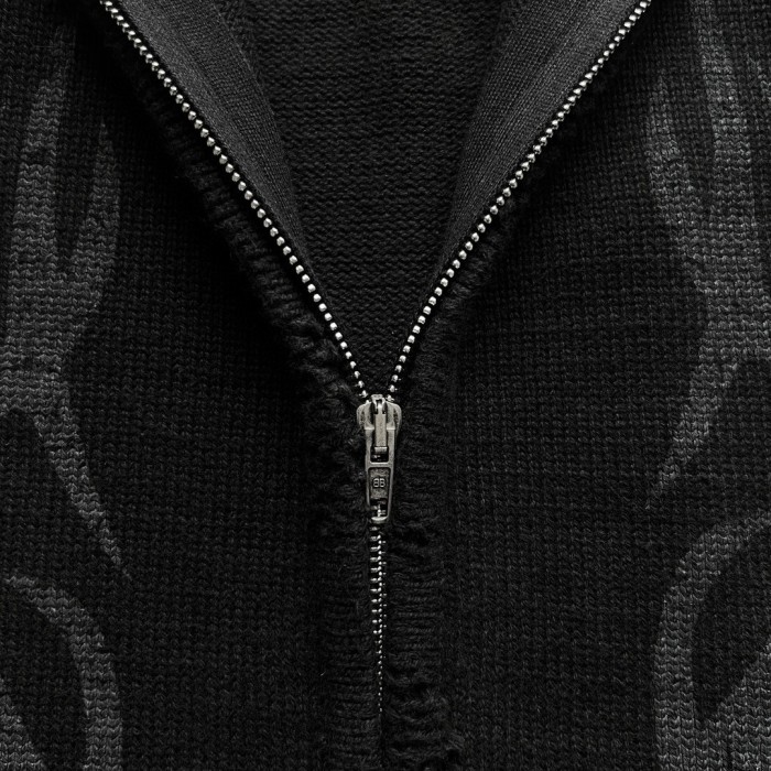 NIGO Balenciaga Men's Spring And Autumn Y2K Old High Neck Zipper Pattern Printed Black Long Sleeve Loose Knit Cardigan Jacket Ngvp #nigo9479