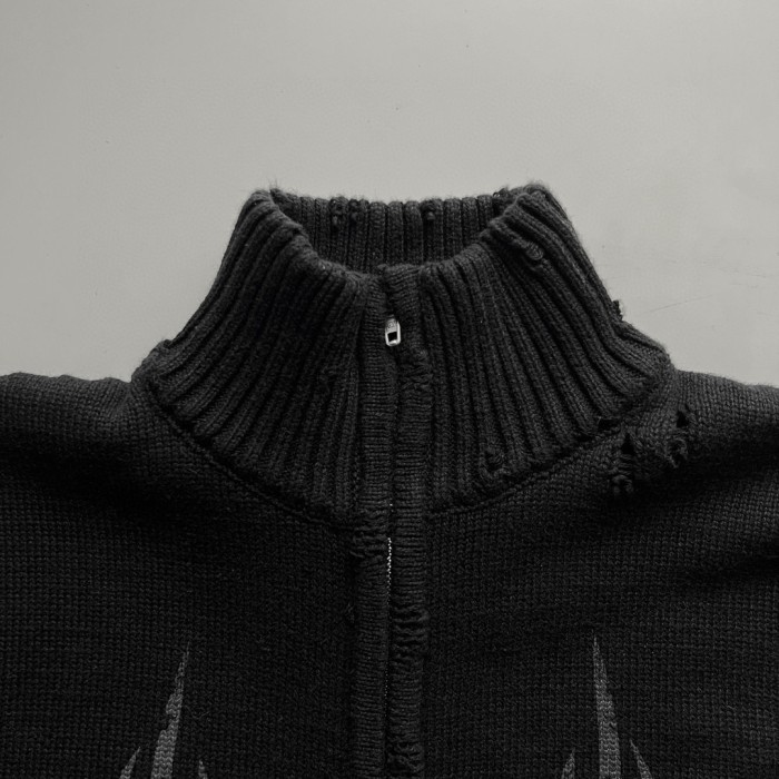 NIGO Balenciaga Men's Spring And Autumn Y2K Old High Neck Zipper Pattern Printed Black Long Sleeve Loose Knit Cardigan Jacket Ngvp #nigo9479
