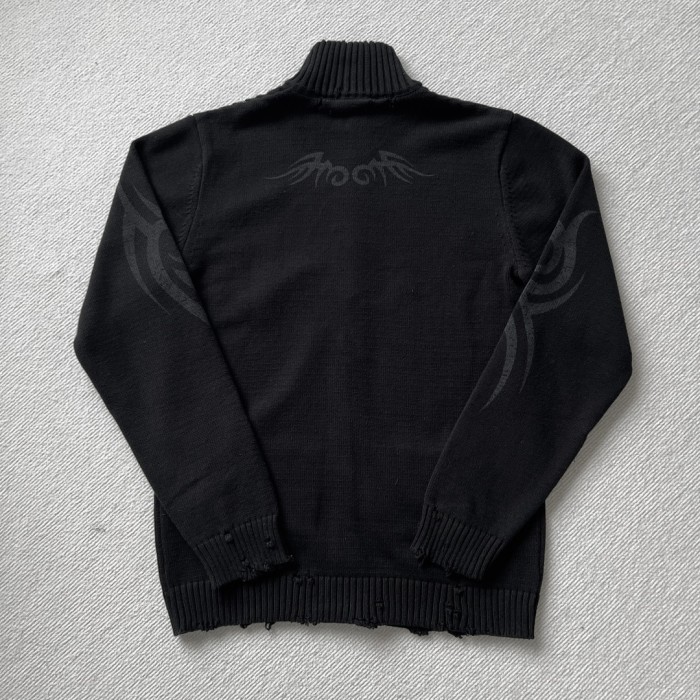 NIGO Balenciaga Men's Spring And Autumn Y2K Old High Neck Zipper Pattern Printed Black Long Sleeve Loose Knit Cardigan Jacket Ngvp #nigo9479