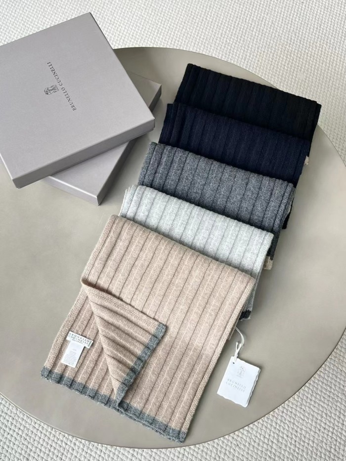NIGO Brunello Cucinelli  Men's Fashion Ribbed Knit Cashmere Casual Solid Color Scarf Ngvp #nigo9483