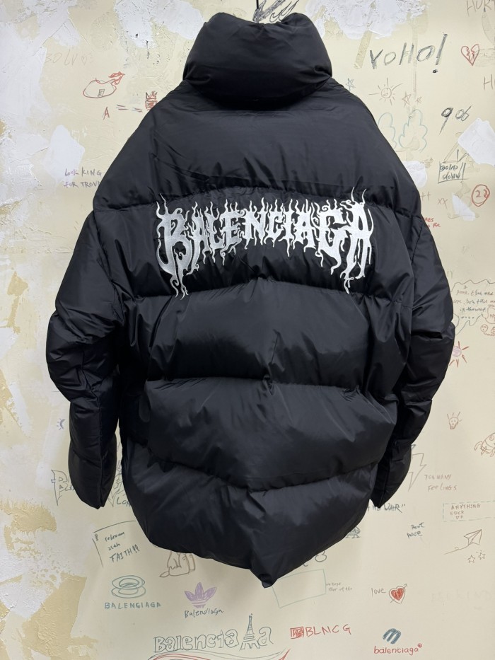 NIGO Balenciaga Men's Winter Flame Letter Logo Print Black Nylon Fabric Long Sleeve Puffer Down Jacket #nigo73718