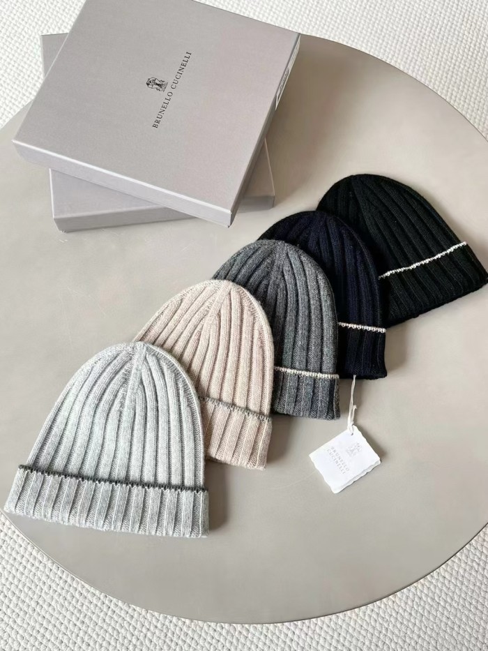 NIGO Brunello Cucinelli Men's Autumn And Winter Simple Solid Color Cashmere Ribbed Knit Beanie Casual Pullover Hat Ngvp #nigo9484