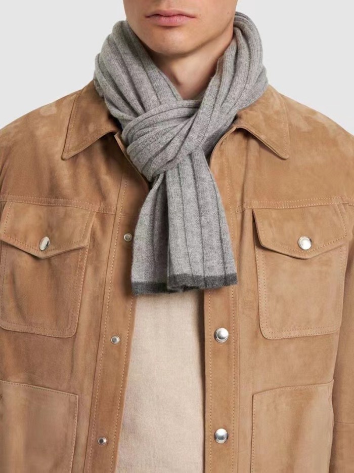 NIGO Brunello Cucinelli  Men's Fashion Ribbed Knit Cashmere Casual Solid Color Scarf Ngvp #nigo9483